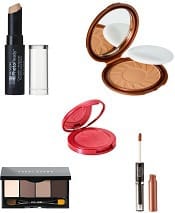 collage of interview makeup products