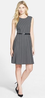 Mosaic Check Belted Fit Flare Dress