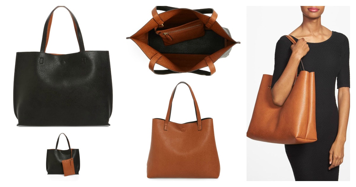 reversible vegan leather tote