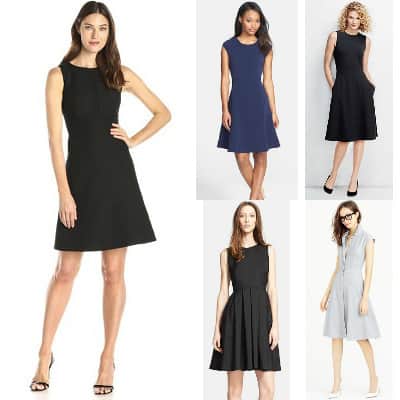 collage of fit and flare dresses for work