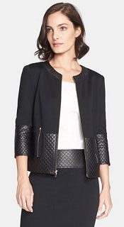 St. John Collection Quilted Leather Trim Milano Knit Jacket | Corporette