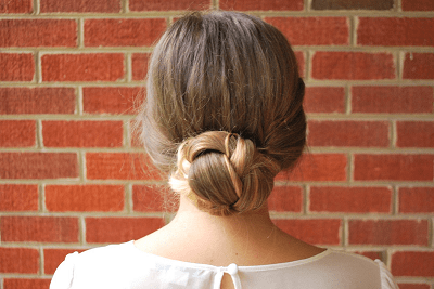 example of an easy office updo: the braided gibson tuck