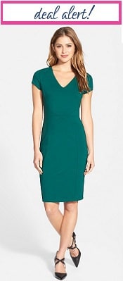 Halogen Seamed V-Neck Ponte Sheath Dress