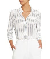 Iris and Ink Kate striped silk crepe de chine shirt | Corporette