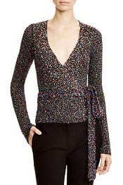 Diane von Furstenberg Beaded Confetti Boucle Wrap Sweater | Corporette