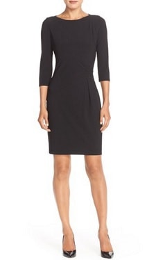 black workwear dress with sleeves - Marc New York Ruched Crepe Sheath Dress