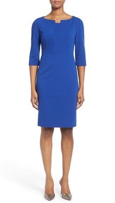 Blue Sheath Dress: Classiques Entier Notch Neck Ponte Sheath Dress