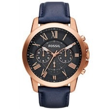 Fossil Watch: Fossil 'Grant' Round Chronograph Leather Strap Watch 