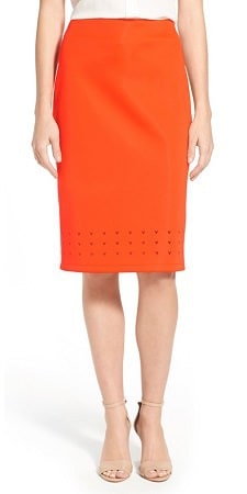 orange lasercut pencil skirt for workwear