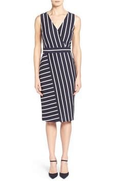 Striped Sleeveless Dress: Classiques Entier 'Orizzonte' Ponte Knit Faux Wrap Dress