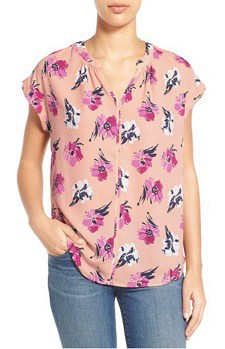 Floral Top: Pleione Split Neck Top