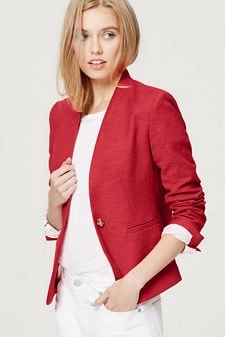 Red Blazer: Loft Textured Collarless Blazer