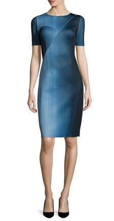 Elie Tahari Short-Sleeve Knit Detail Sheath Dress