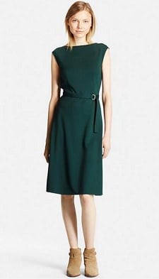 Belted Dress: Uniqlo Ponte Flare Long Dress