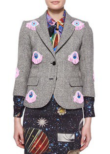 Eyelash Blazer: Libertine Two-Button Blazer with Eye Appliques