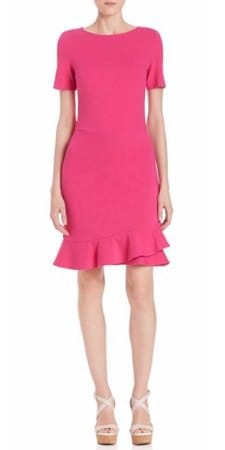 pink sheath dress with flounce hem