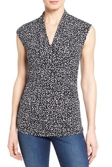 Sleeveless Work Top: Vince Camuto Side Ruched V-Neck Top
