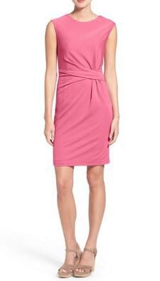 Pink Work Dress: Anne Klein Side Twist Jersey Sheath Dress 