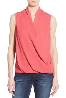 Pink Work Top: Pleione Sleeveless Faux Wrap Blouse 