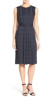 Sleeveless Work Dress: Classiques Entier Shaded Plaid Faux Wrap Pleat Front Dress 