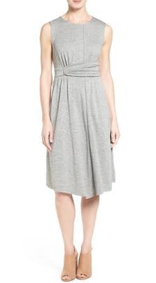 Gray Weekend Dress: Wrap Detail Sleeveless Midi Dress 