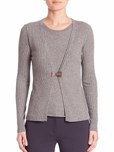 Gray Wool Cardigan: Peserico Knitted Top Cardigan 