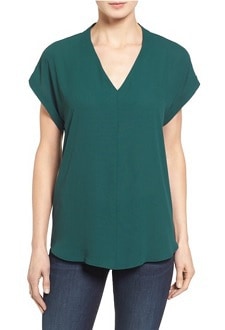 Frugal Friday: High/Low V-Neck Mixed Media Top - Corporette.com