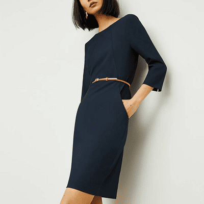 a navy dress with pockets and sleeves