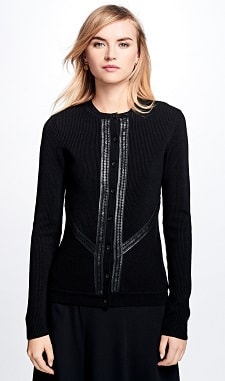 Black Cardigan with Detailing: Brooks Brothers Ribbed Merino Wool Cardigan 