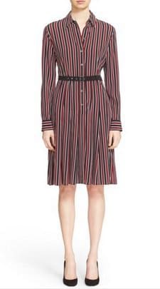 Striped Silk Work Dress: Equipment 'Shields' Belted Stripe Silk Shirtdress