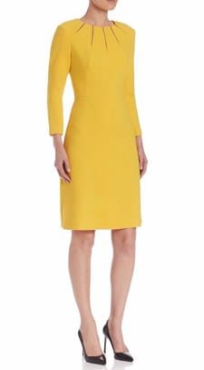 Yellow Work Dress: Escada Illusion Slit Wool Dress 