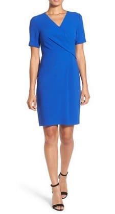 Work Dress with Sleeves: Elie Tahari 'Deandra' Pleated Front Faux Wrap Sheath Dress  