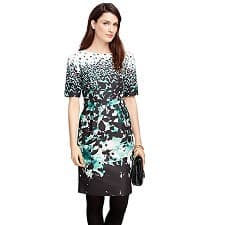 black white and green work dress with an abstract print