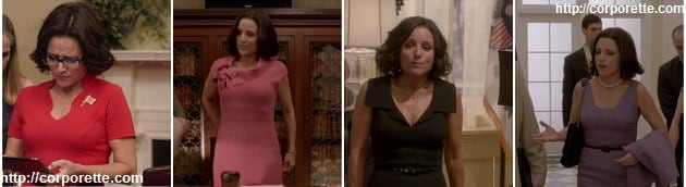 collage of four of Selina Meyer's outfits in Veep (if you're wondering how to dress like Selina Meyer in Veep)