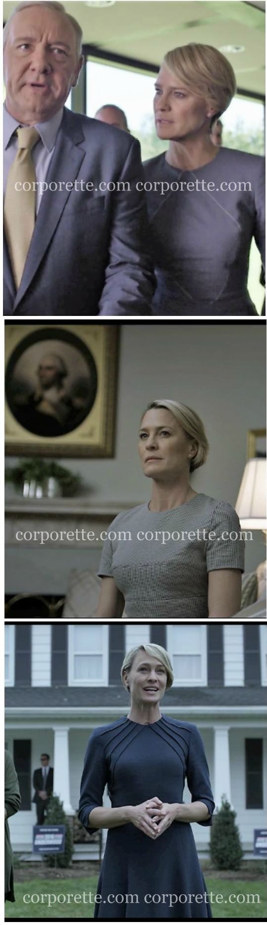 Here's a major style tip from Claire Underwood in House of Cards: opt for interesting seaming instead of jewelry. See more workwear inspiration and fashion tips in our roundup.