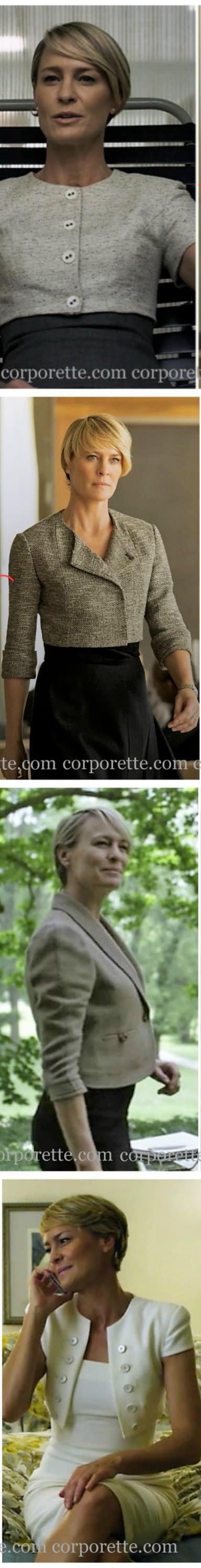 Cropped jackets for the office: yea or nay? If you've always wanted to dress like Claire Underwood in House of Cards, they may be a yea -- she wears a TON of cropped blazers and jackets for work. See the other best style tips you can take from Robin Wright's character in House of Cards.