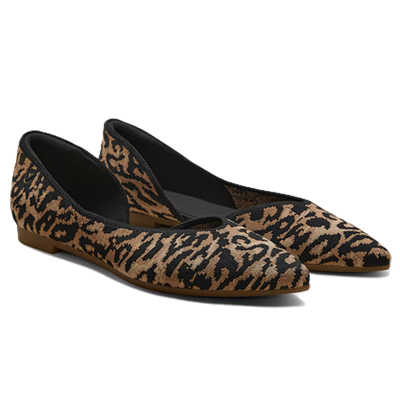 comfortable work flat with pointy toe in leopard print