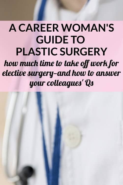 Considering taking time off work for plastic surgery? Here's the career woman's guide to rhinoplasty, breast reduction surgery, weight loss surgery, lap band surgery, and more -- how much time to expect to take off, how to find a good plastic surgeon, and what to tell your coworkers about your elective surgery!