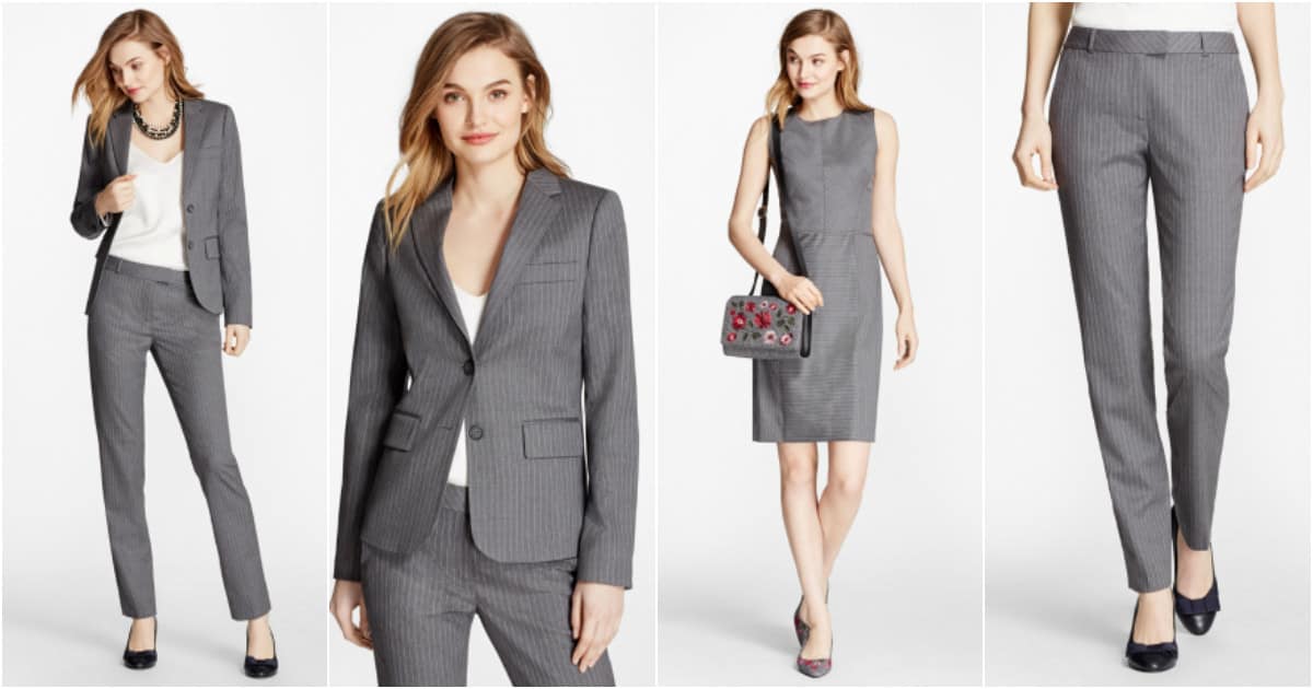 Great grey pinstriped suit for women