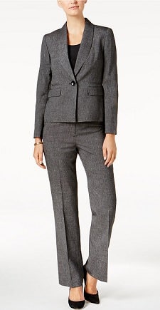 Le Suit Women's Windowpane Check Pantsuit Gray Size 12