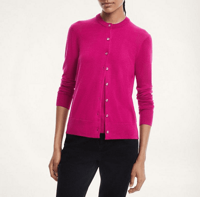 a hot pink merino wool classic cardigan from Brooks Brothers