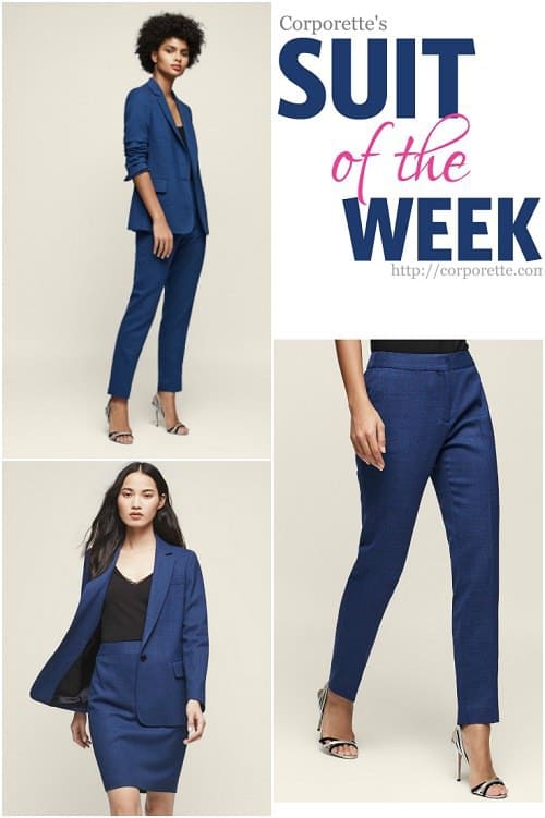 Our #SuitoftheWeek: a gorgeous dark blue pantsuit from @Reiss! Love the cut of it, and the dark blue is perfect for all seasons but still more interesting than navy...