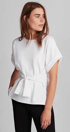 Tie Waist Rolled Sleeve Blouse