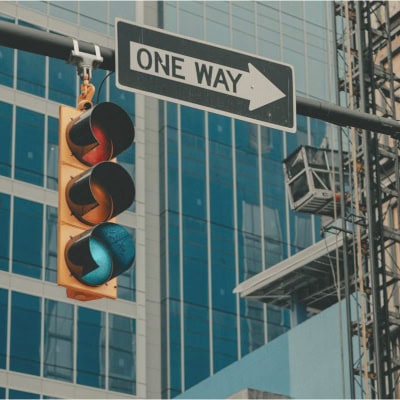 stoplight and "one way" sign