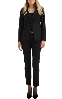 woman wears black suit