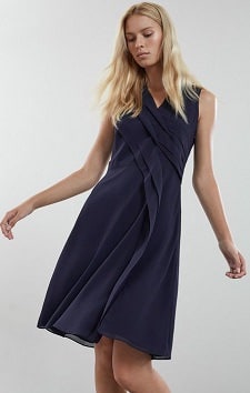 Pleat Front V-Neck Dress