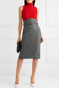 High Waisted Wool-Tweed Pencil Skirt