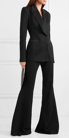 black pants suit with wide flared trousers