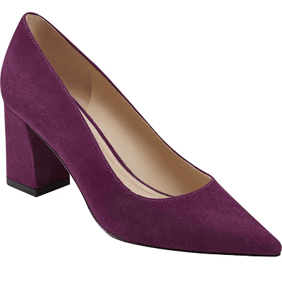 purple heels for the office in suede