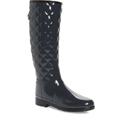black high gloss quilted-look plastic waterproof rain boot
